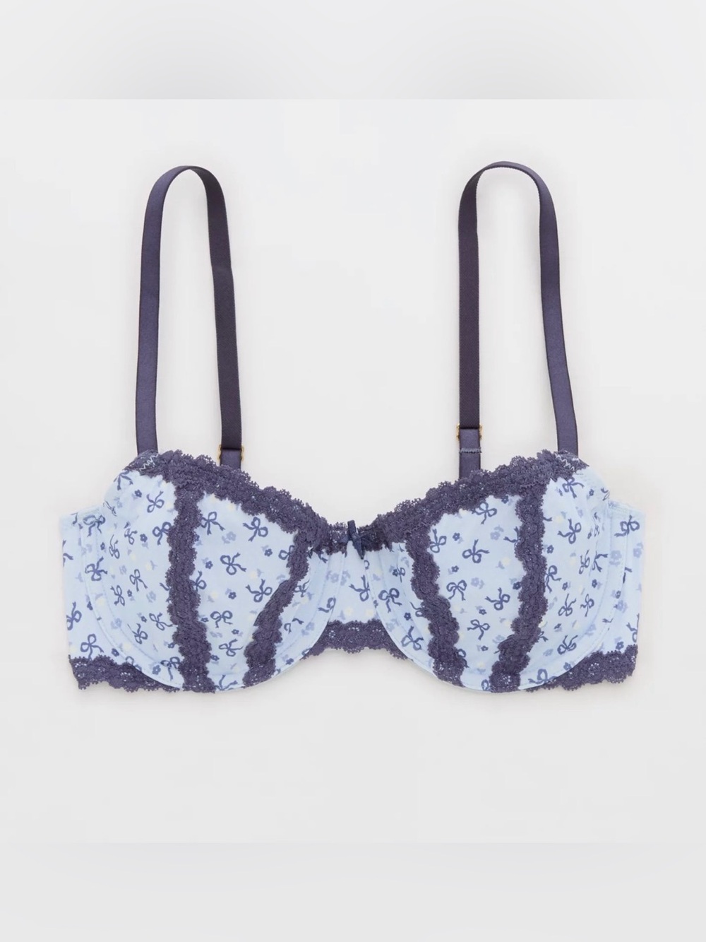 Aerie Show Off Printed Unlined Balconette Bra - Eyelet Blue - Picture 3 of 5